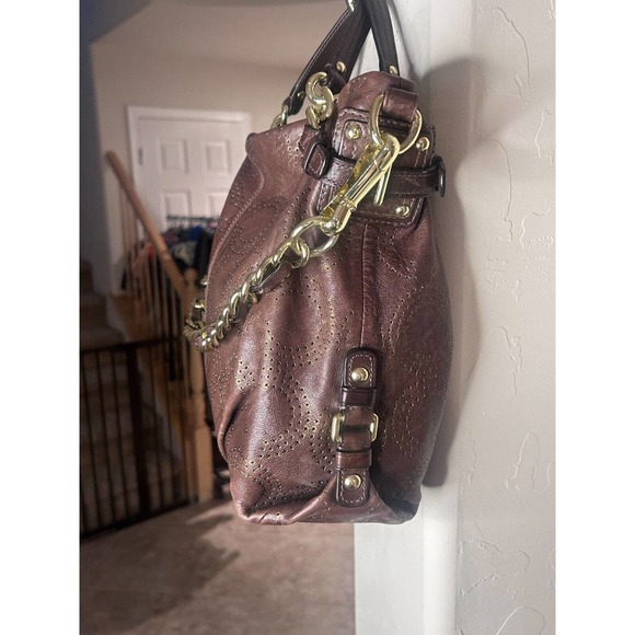 Coach Brooke Brown Perforated Leather Op Art Large Hobo Shoulder Bag 15003 - Picture 3 of 15